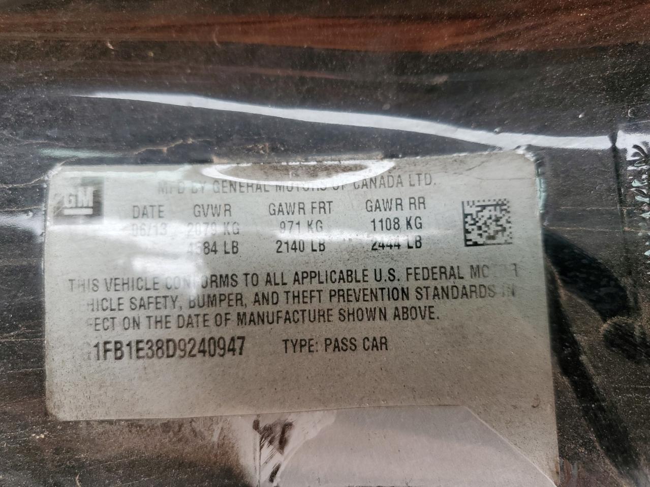 2013 Chevrolet Camaro Lt VIN: 2G1FB1E38D9240947 Lot: 80629005