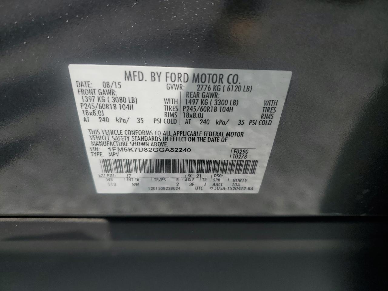 2016 Ford Explorer Xlt VIN: 1FM5K7D82GGA82240 Lot: 42669455