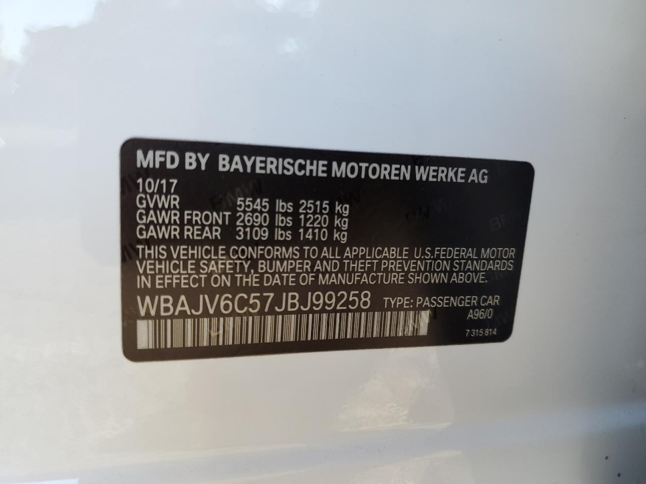 VIN WBAJV6C57JBJ99258 2018 BMW 6 SERIES no.12