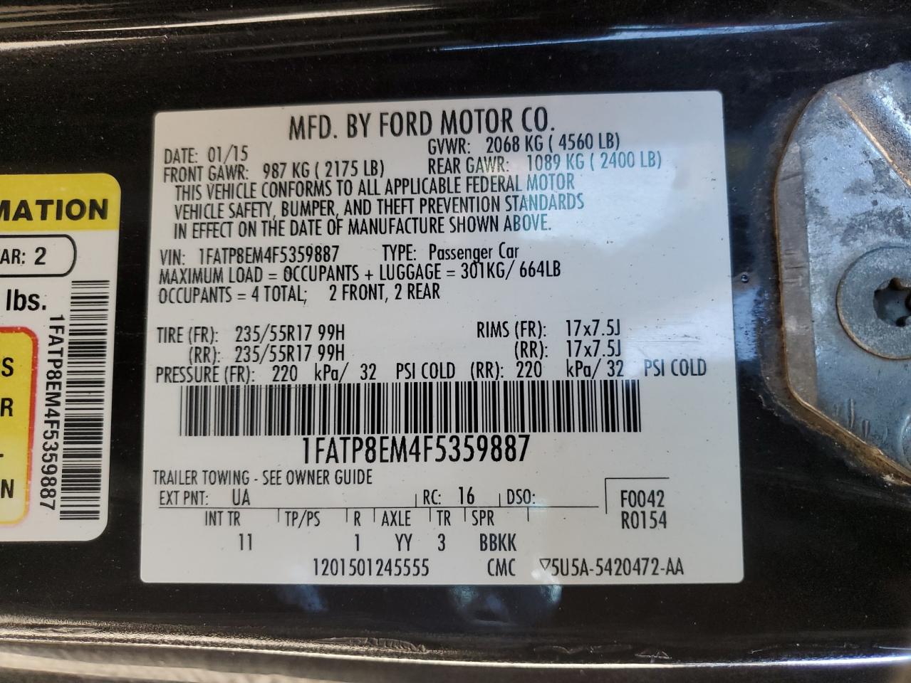 VIN 1FATP8EM4F5359887 2015 FORD ALL Models no.12