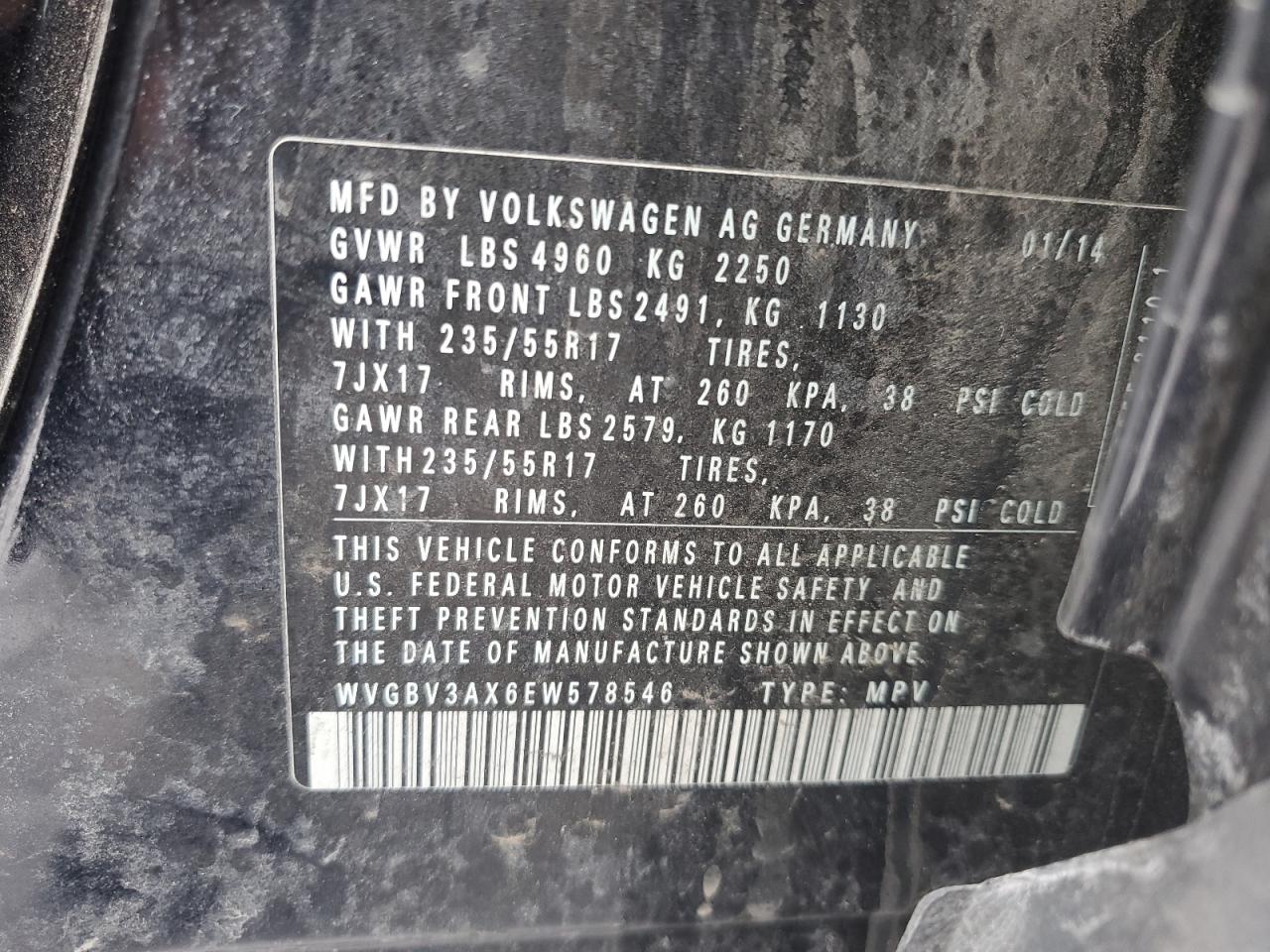 VIN WVGBV3AX6EW578546 2014 VOLKSWAGEN TIGUAN no.14