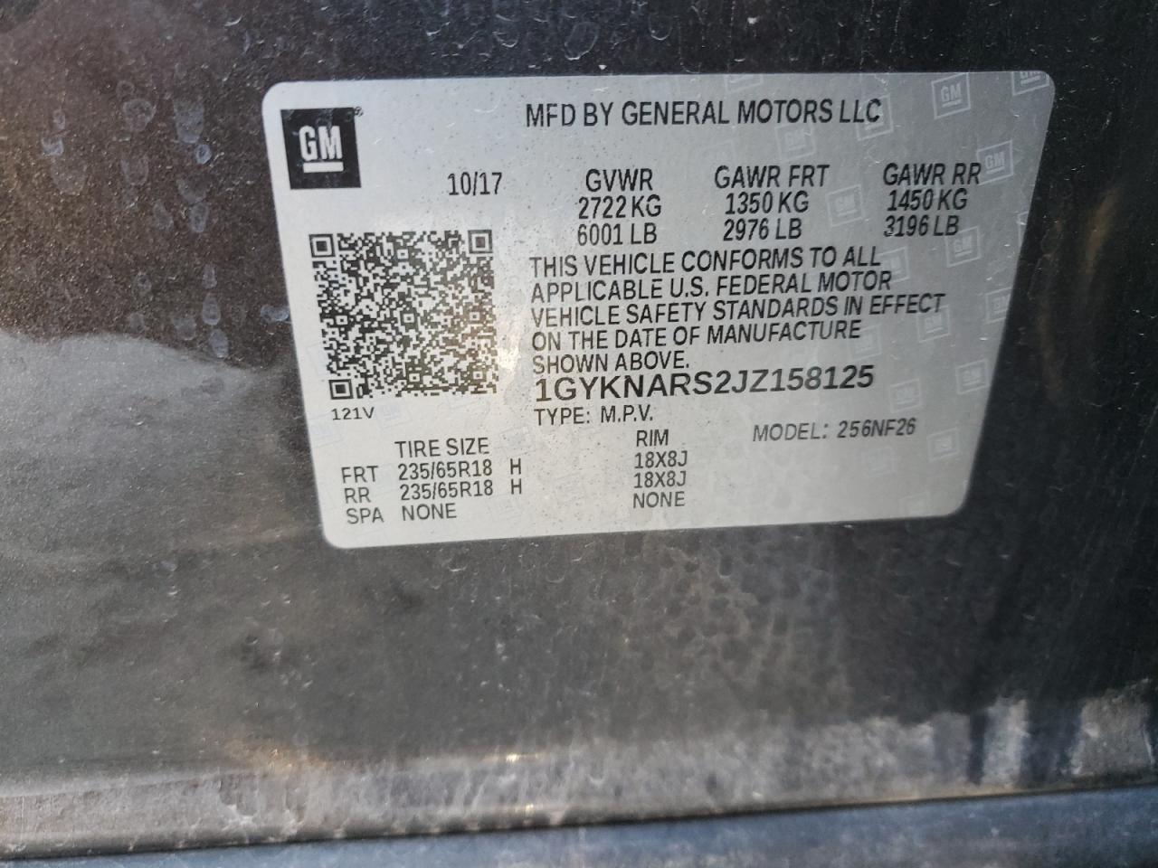 2018 Cadillac Xt5 VIN: 1GYKNARS2JZ158125 Lot: 41845535