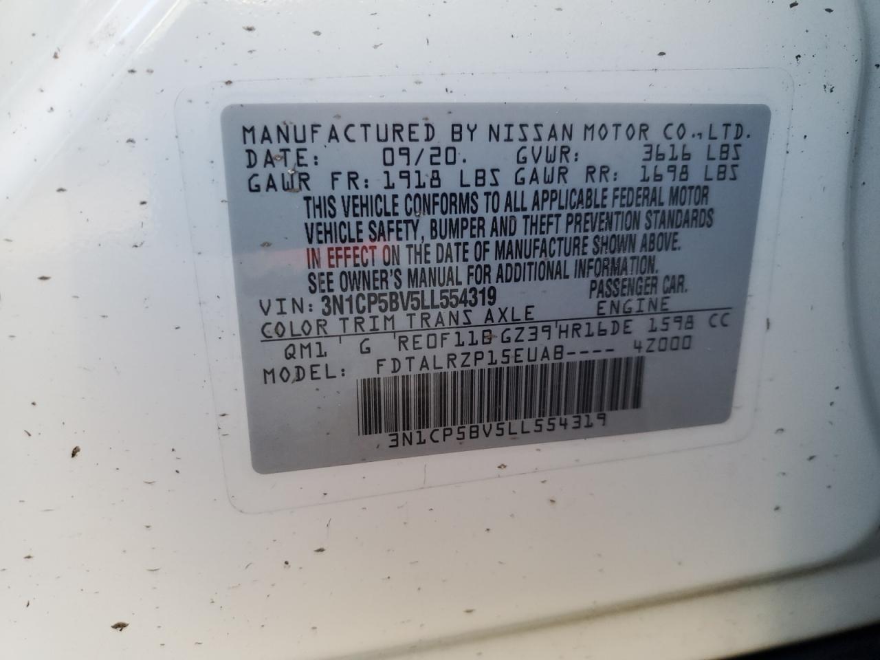 VIN 3N1CP5BV5LL554319 2020 NISSAN KICKS no.13