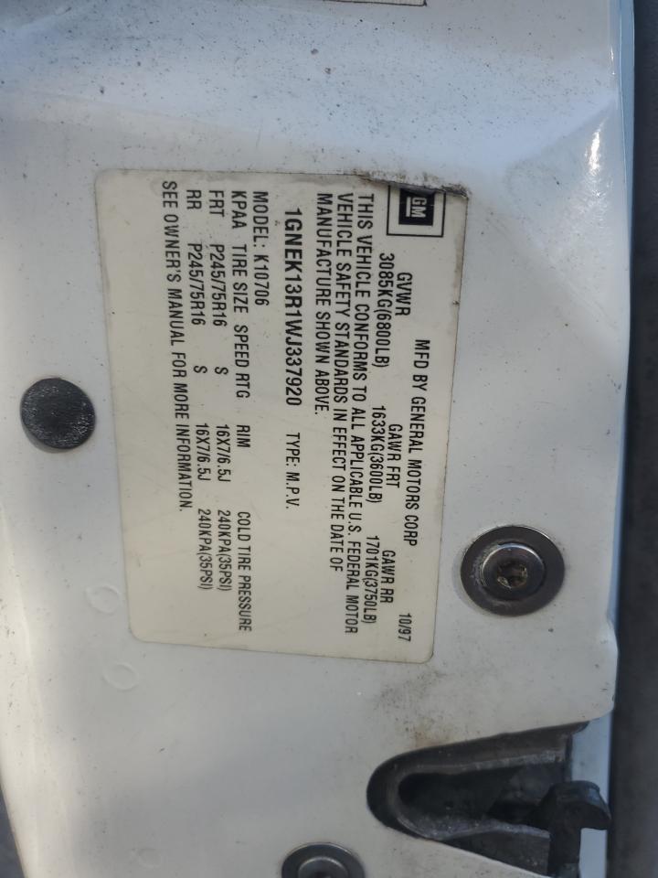 1998 Chevrolet Tahoe K1500 VIN: 1GNEK13R1WJ337920 Lot: 87157844