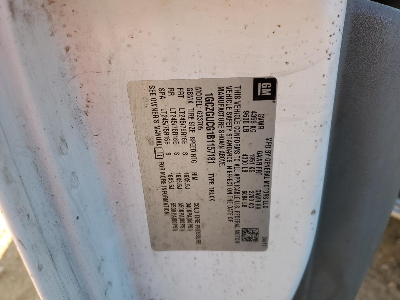 2011 Chevrolet Express G3500 VIN: 1GCZGUCG1B1157181 Lot: 89308625