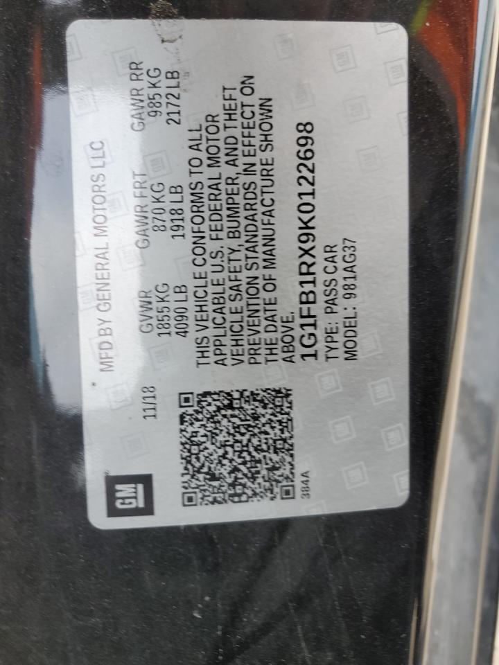 2019 Chevrolet Camaro Ls VIN: 1G1FB1RX9K0122698 Lot: 41422445