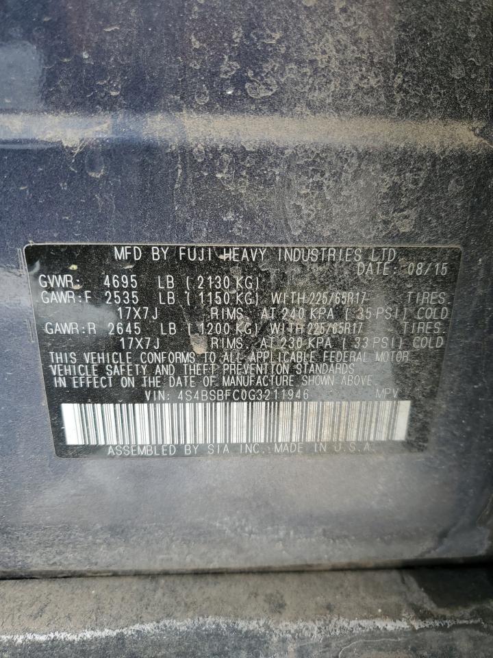 2016 Subaru Outback 2.5I Premium VIN: 4S4BSBFC0G3211946 Lot: 41929375