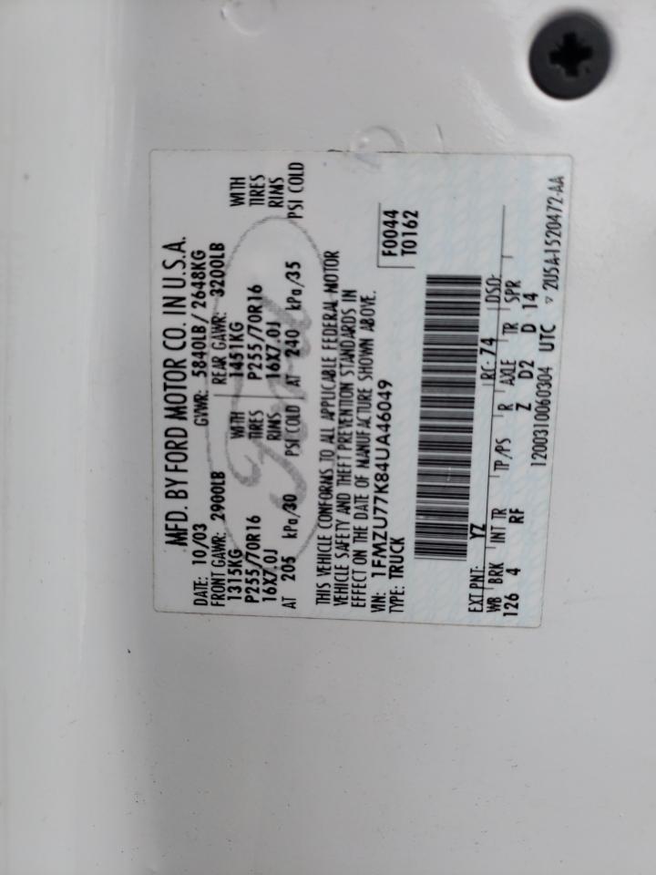 2004 Ford Explorer Sport Trac VIN: 1FMZU77K84UA46049 Lot: 88365055