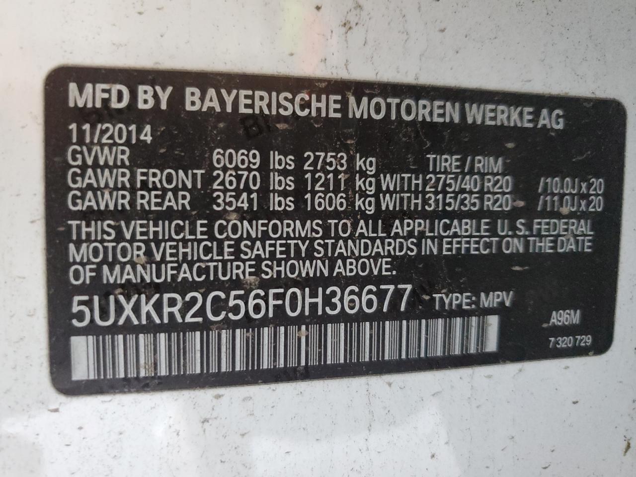 VIN 5UXKR2C56F0H36677 2015 BMW X5 no.12