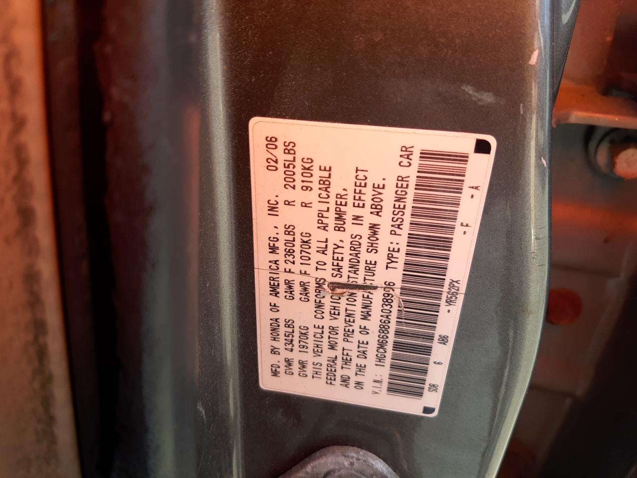 2006 Honda Accord Ex VIN: 1HGCM66886A038906 Lot: 87112174