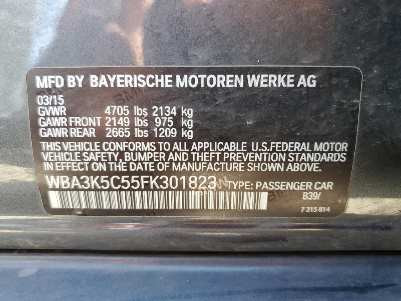 VIN WBA3K5C55FK301823 2015 BMW 3 SERIES no.12