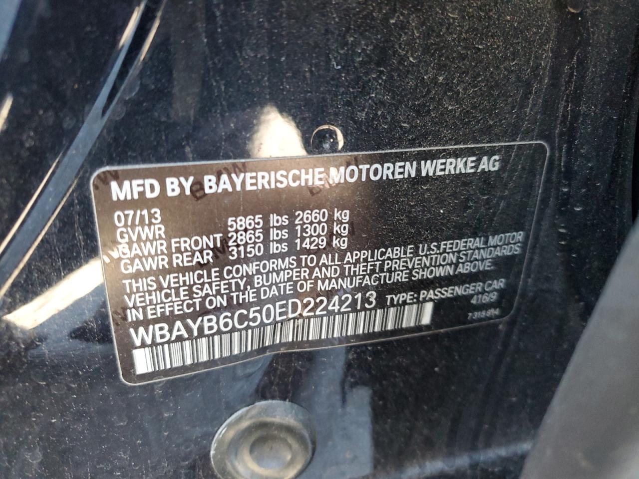 VIN WBAYB6C50ED224213 2014 BMW 7 SERIES no.12