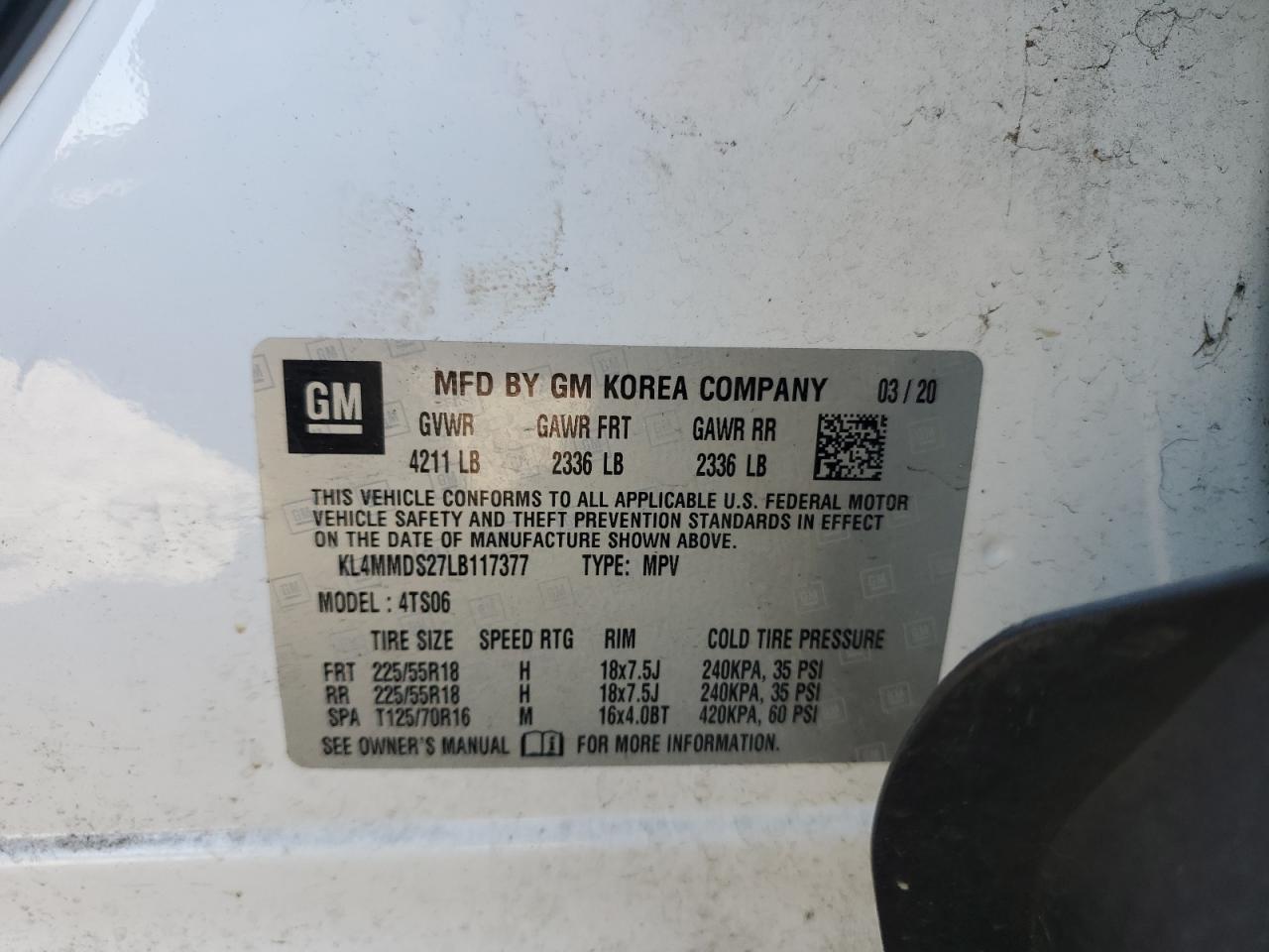 VIN KL4MMDS27LB117377 2020 BUICK ENCORE no.12