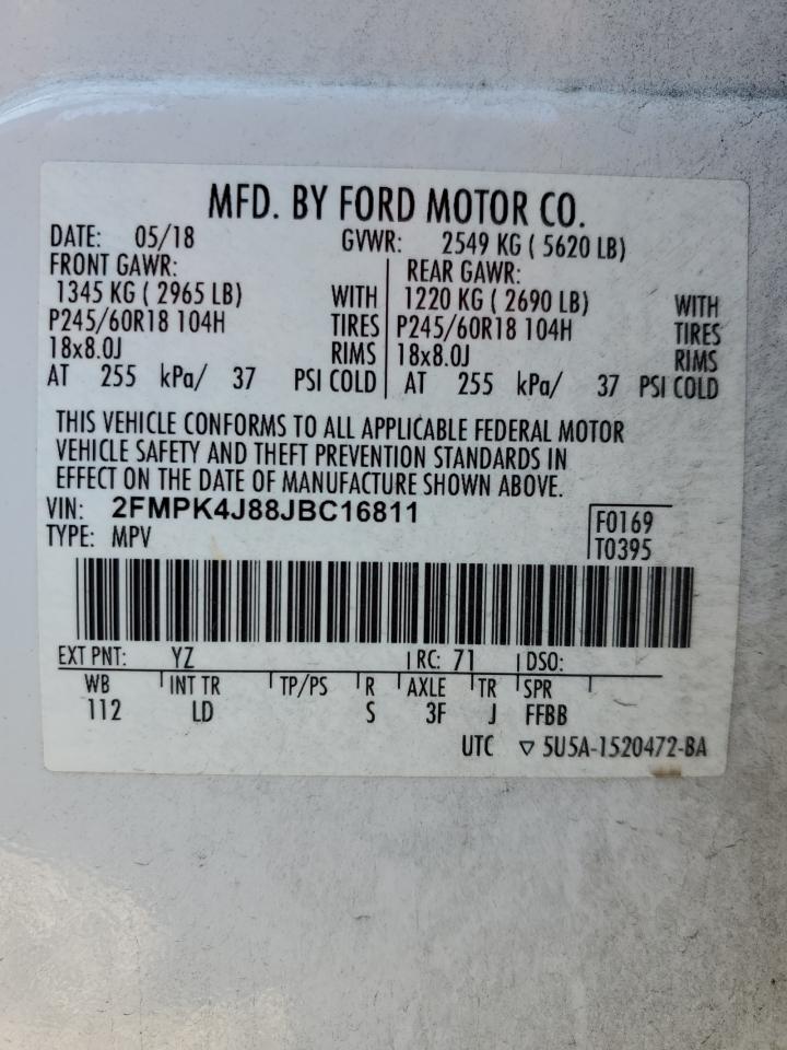 2018 Ford Edge Sel VIN: 2FMPK4J88JBC16811 Lot: 87598805