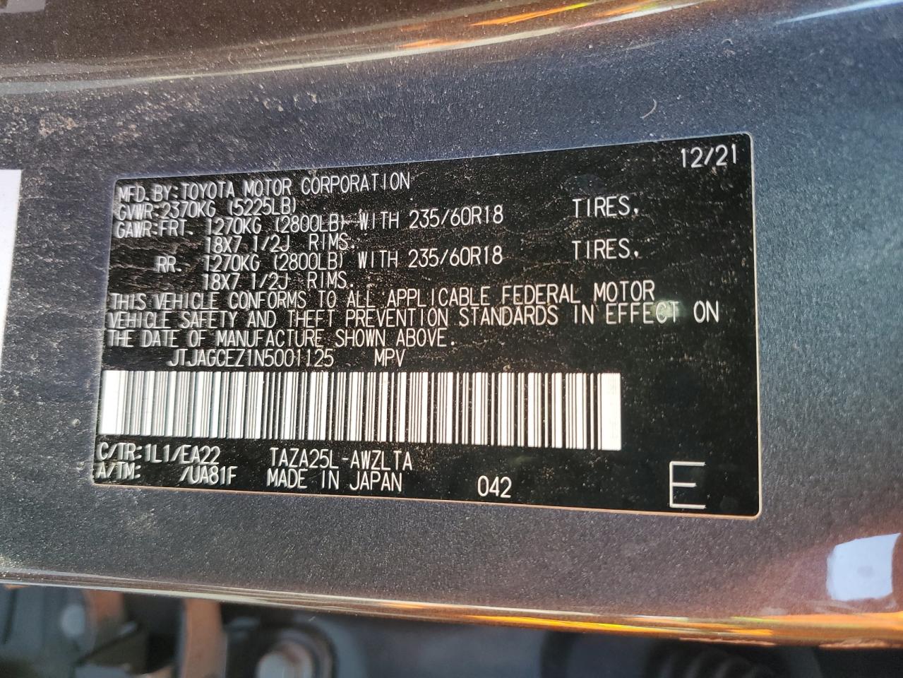 2022 Lexus Nx 350 VIN: JTJAGCEZ1N5001125 Lot: 43212655