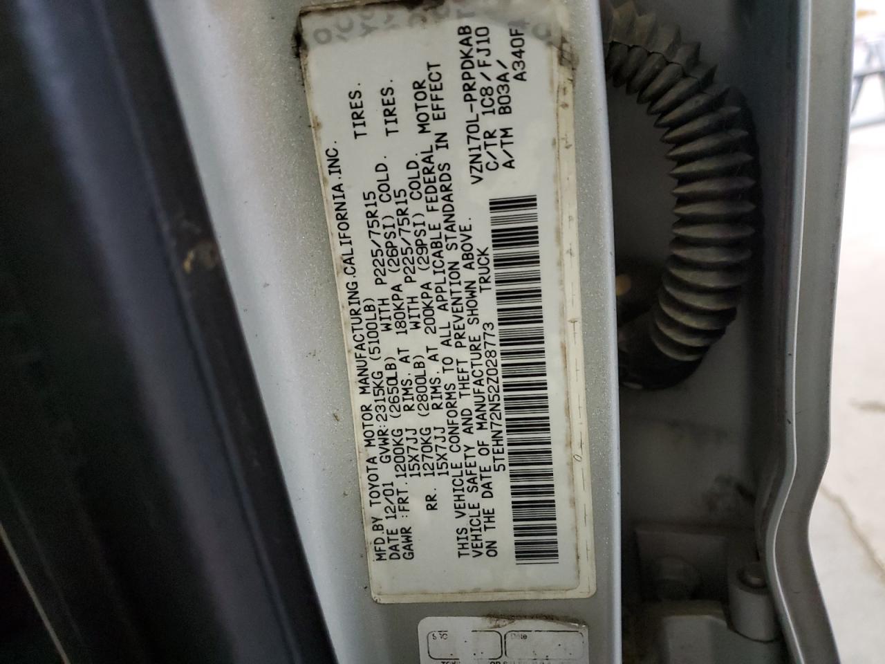 2002 Toyota Tacoma Double Cab VIN: 5TEHN72N52Z028773 Lot: 88739245