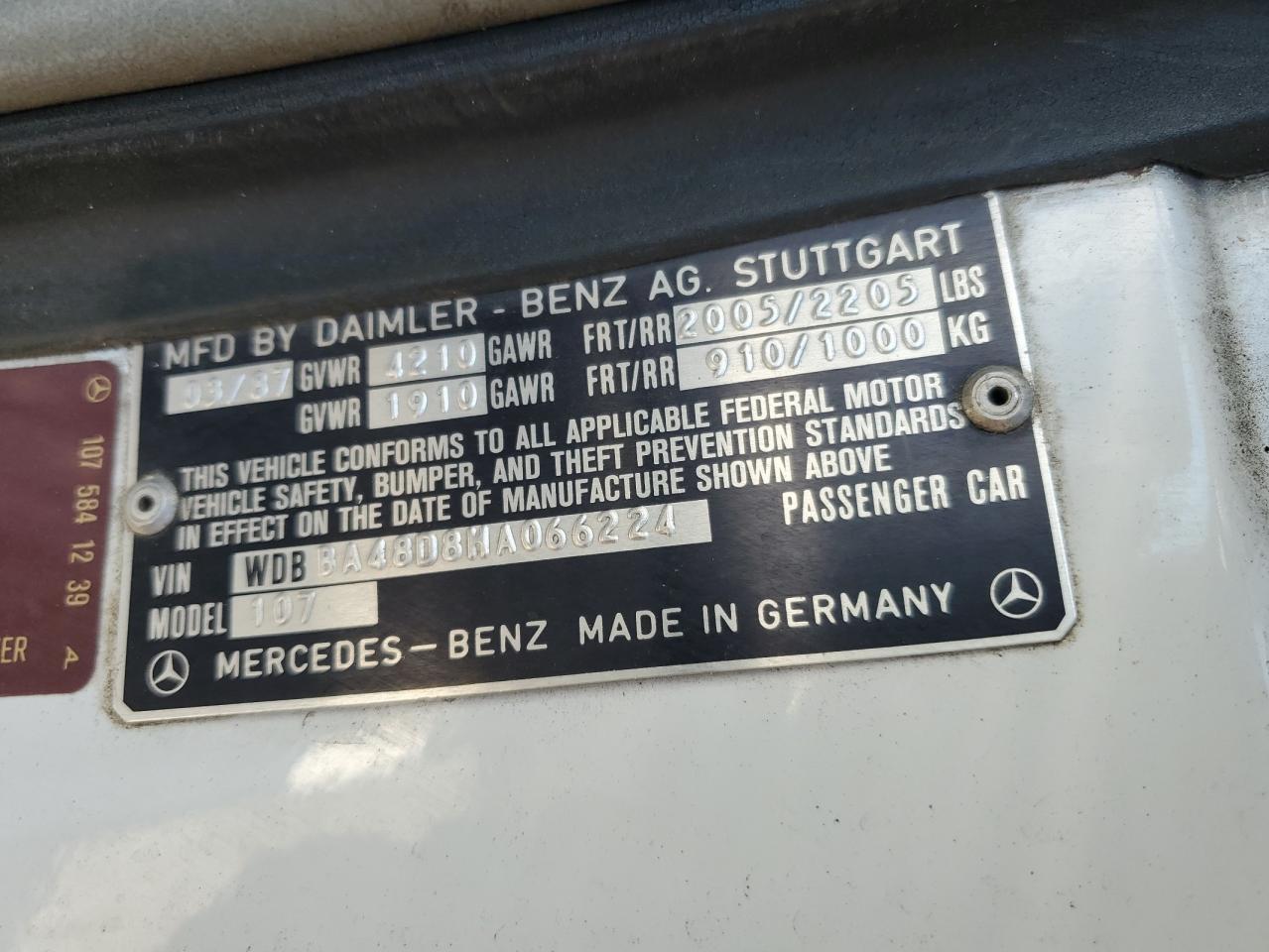 1987 Mercedes-Benz 560 Sl VIN: WDBBA48D8HA066224 Lot: 87976835
