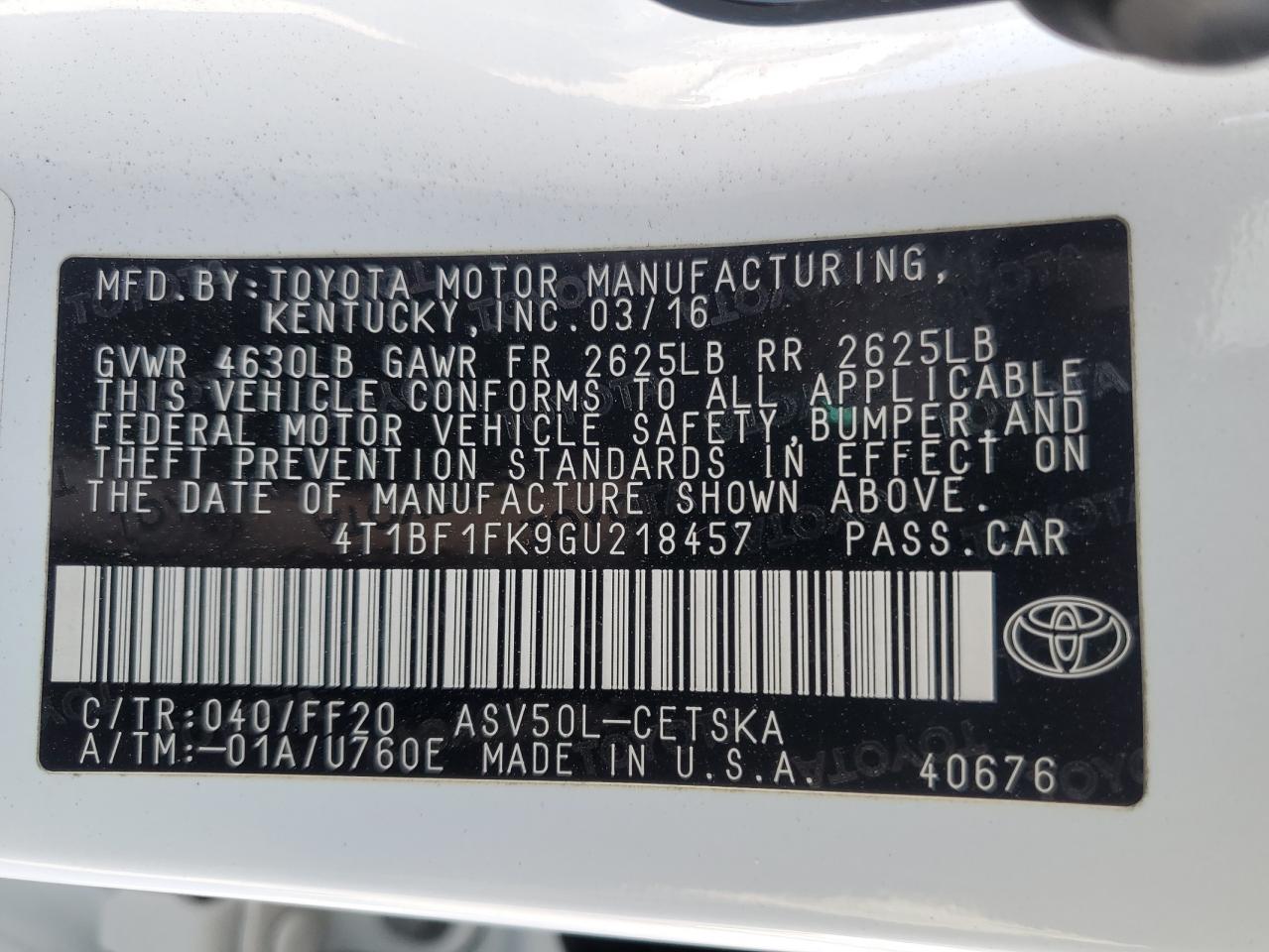 VIN 4T1BF1FK9GU218457 2016 TOYOTA CAMRY no.13