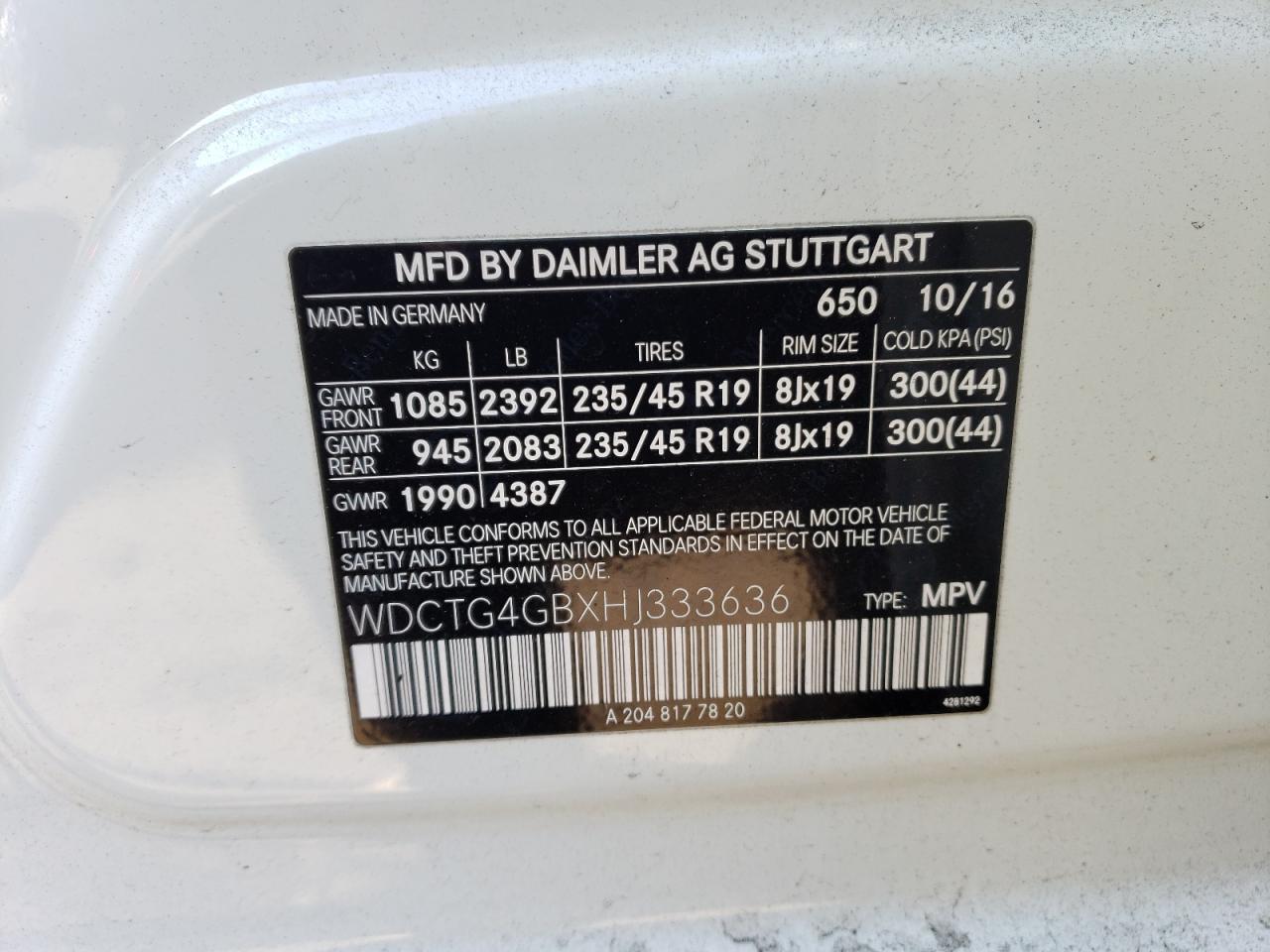 2017 Mercedes-Benz Gla 250 4Matic VIN: WDCTG4GBXHJ333636 Lot: 86845604