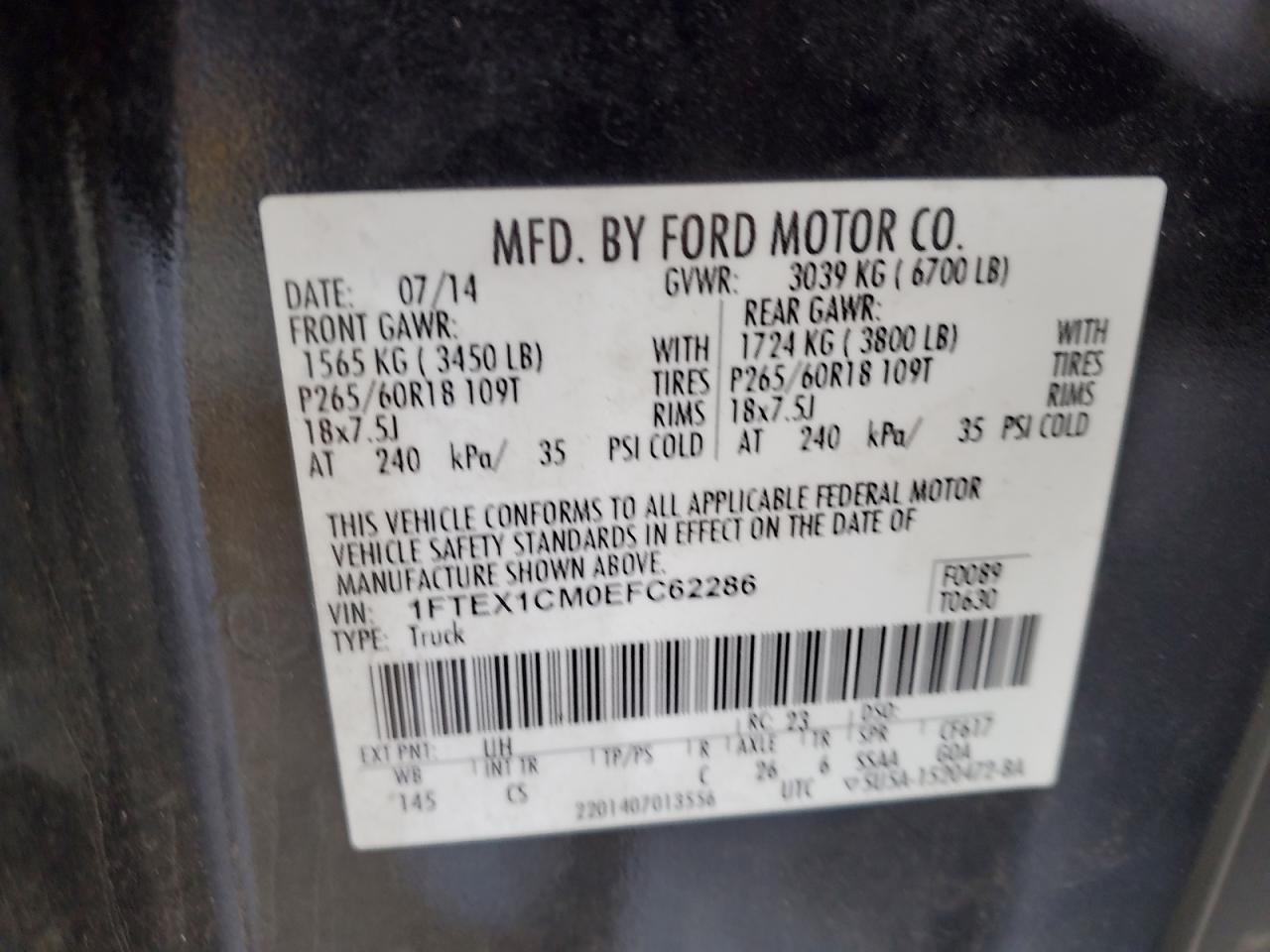 VIN 1FTEX1CM0EFC62286 2014 FORD F-150 no.12