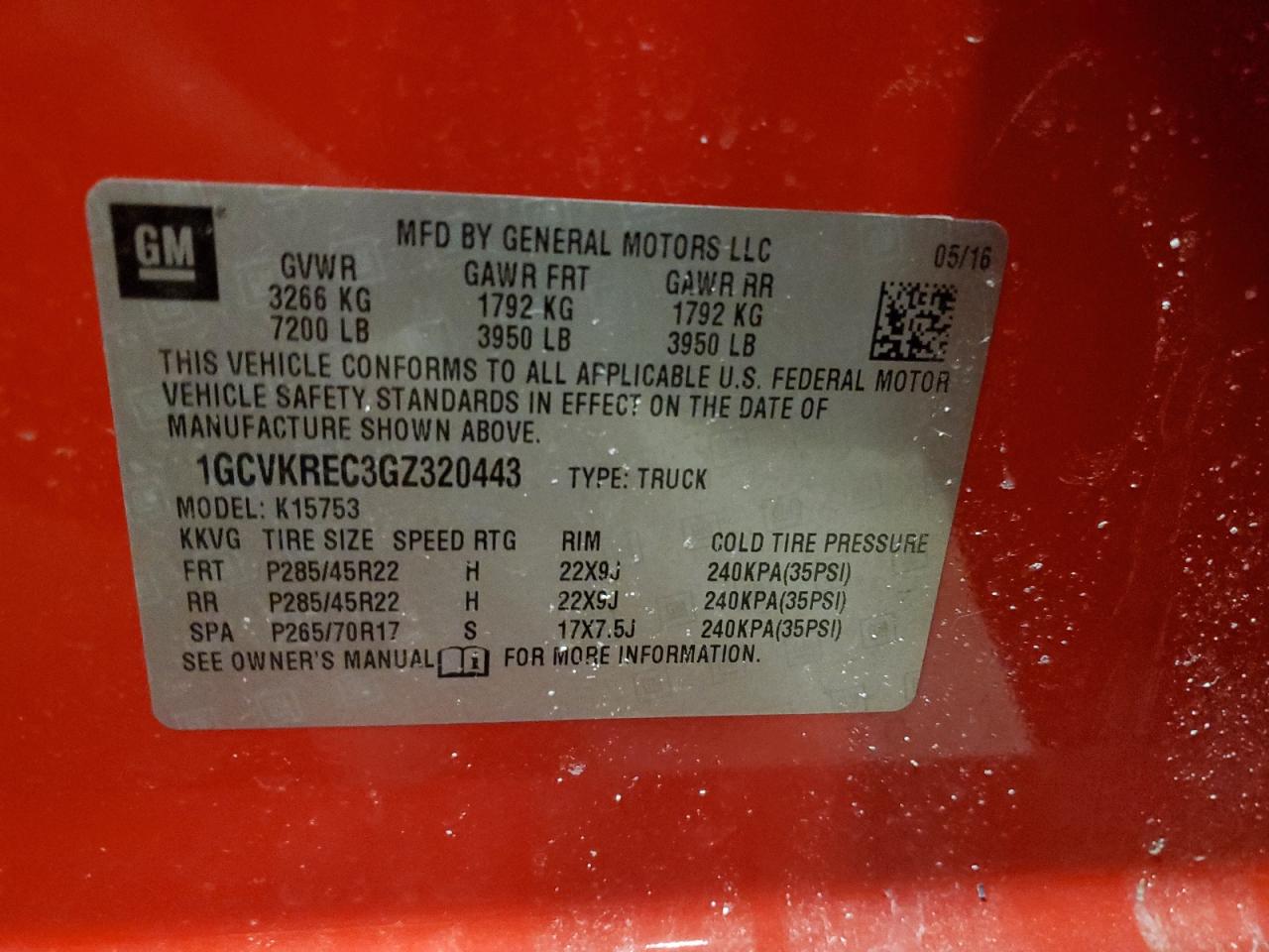 VIN 1GCVKREC3GZ320443 2016 CHEVROLET ALL Models no.12