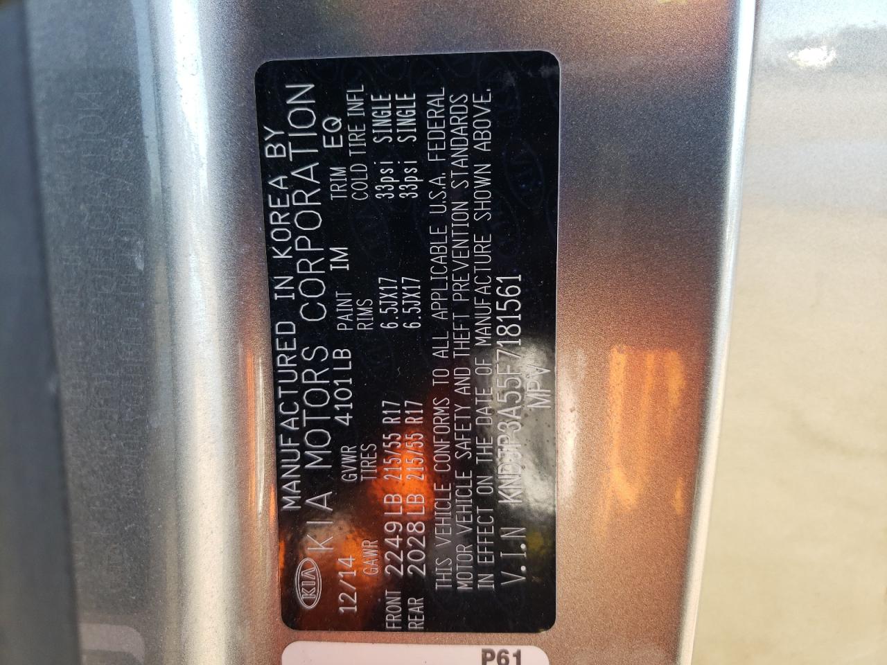 2015 Kia Soul + VIN: KNDJP3A55G7181561 Lot: 88342865