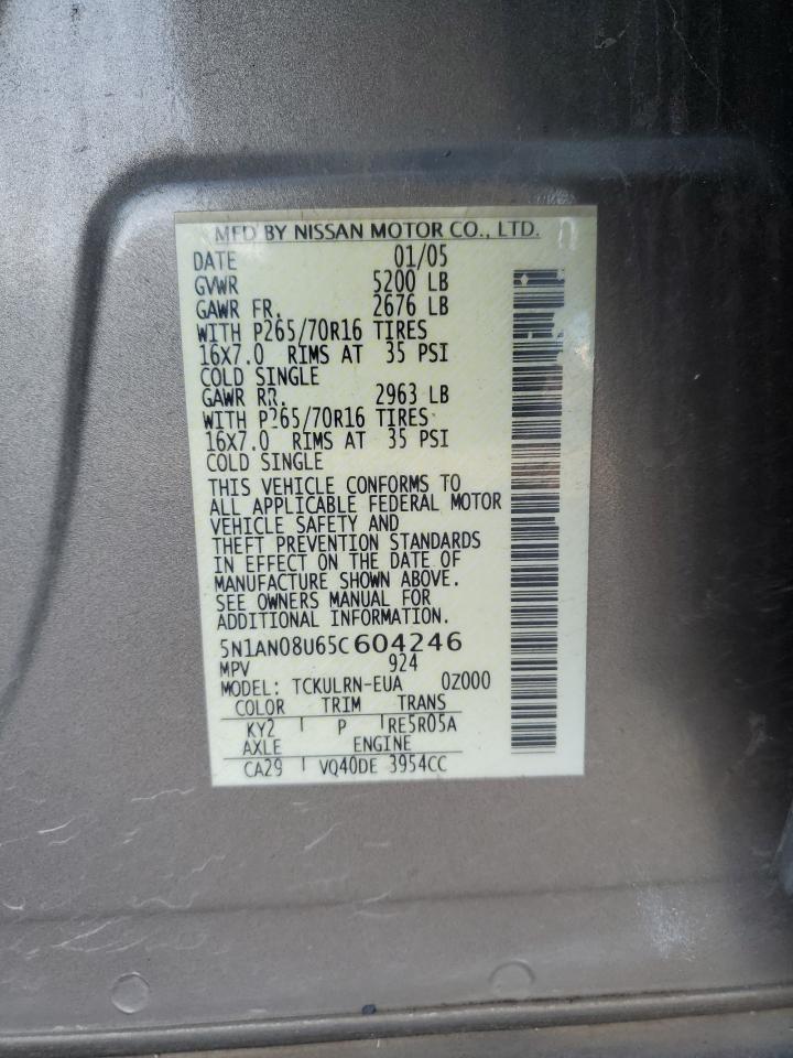 2005 Nissan Xterra Off Road VIN: 5N1AN08U65C604246 Lot: 87296544