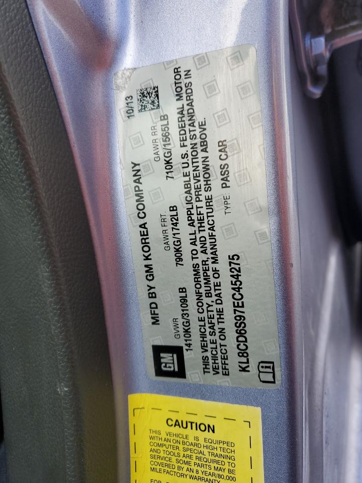 2014 Chevrolet Spark 1Lt VIN: KL8CD6S97EC454275 Lot: 89117965