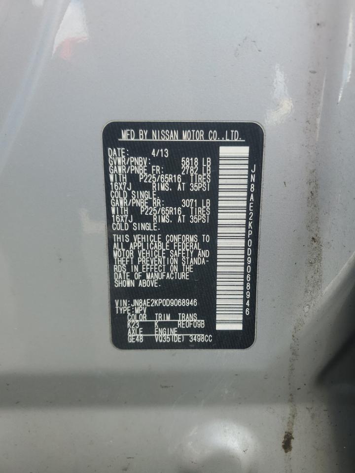 2013 Nissan Quest S VIN: JN8AE2KP0D9068946 Lot: 60957645