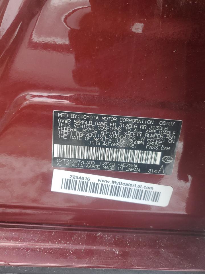 2008 Lexus Ls 460 VIN: JTHBL46F685053981 Lot: 87058874