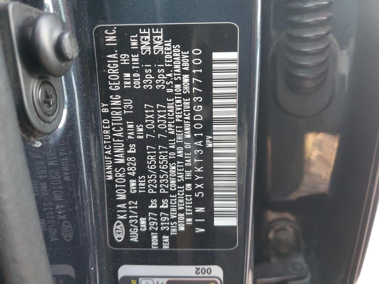 2013 Kia Sorento Lx VIN: 5XYKT3A10DG377100 Lot: 88103755