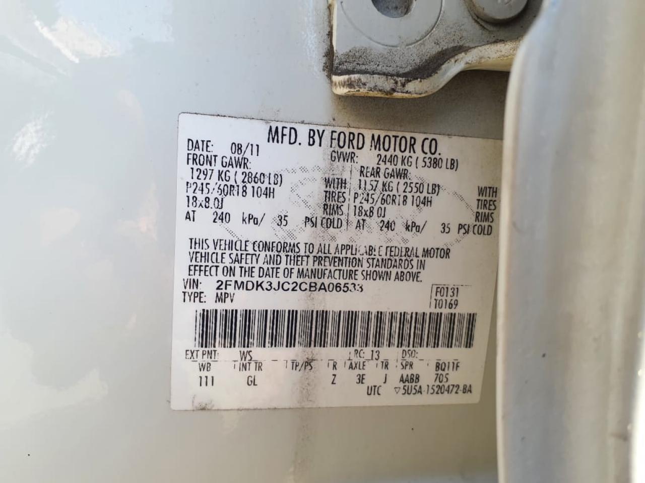 2FMDK3JC2CBA06533 - 2012 Ford EDGE - #43292295