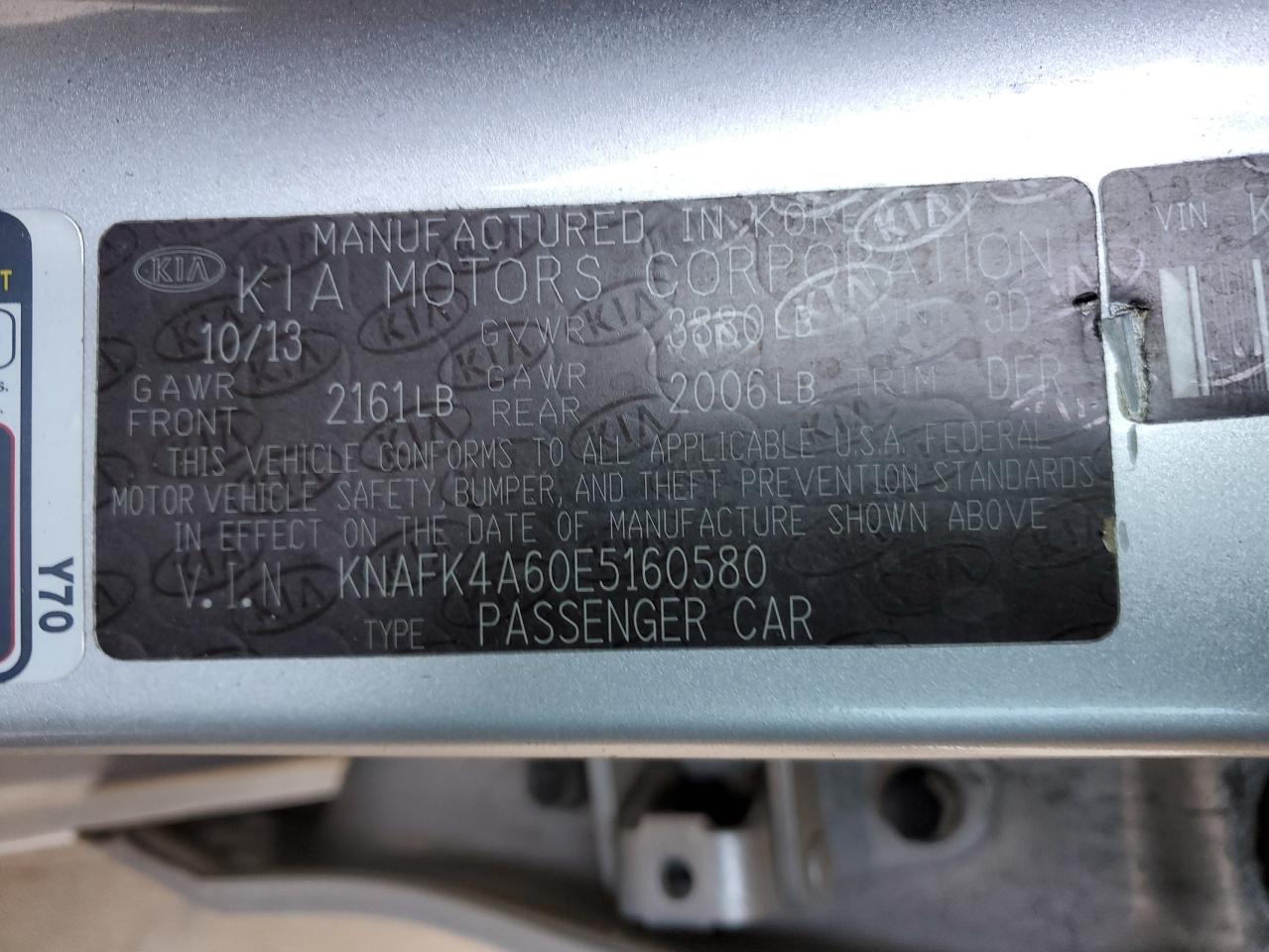 VIN KNAFK4A60E5160580 2014 KIA FORTE no.12