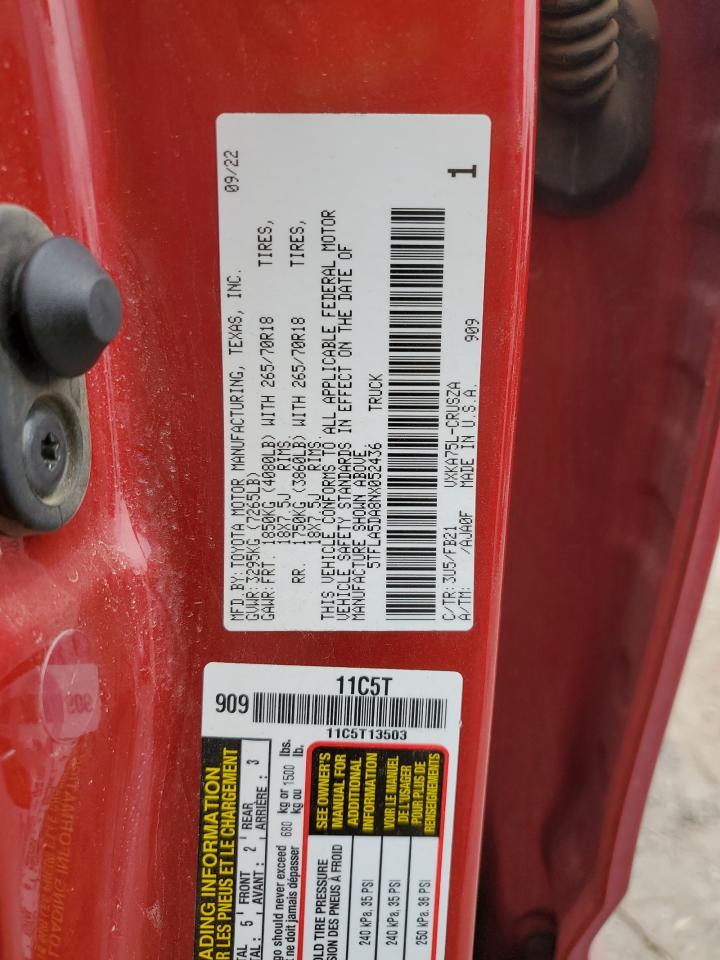 2022 Toyota Tundra Double Cab Sr VIN: 5TFLA5DA8NX052436 Lot: 88202075