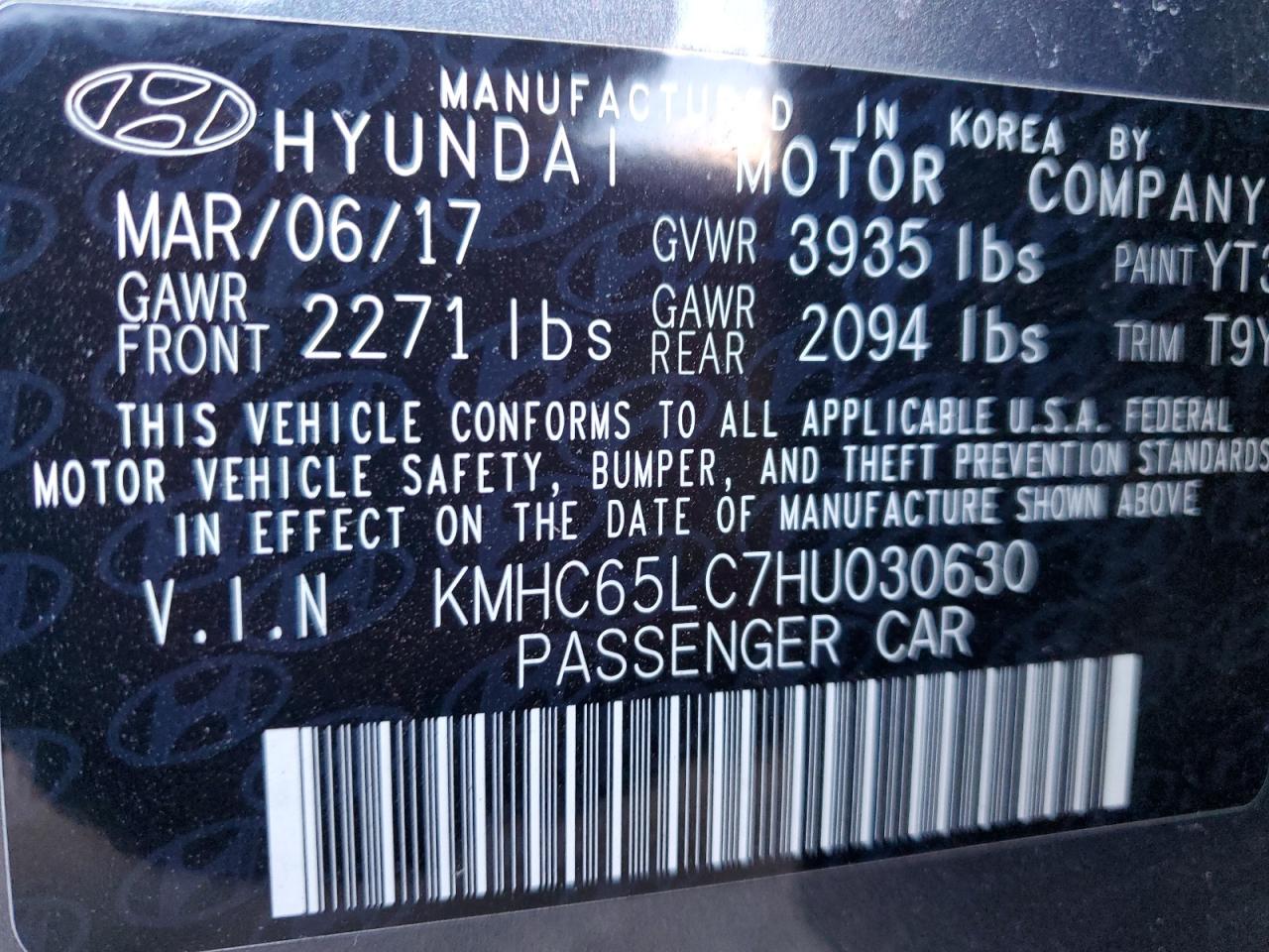 VIN KMHC65LC7HU030630 2017 HYUNDAI IONIQ no.13