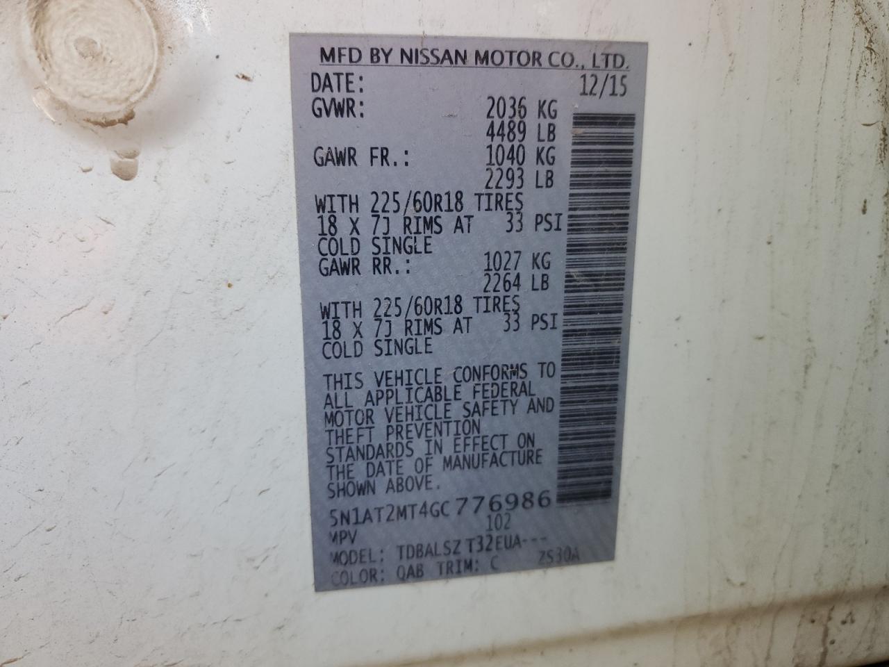 VIN 5N1AT2MT4GC776986 2016 NISSAN ROGUE no.12