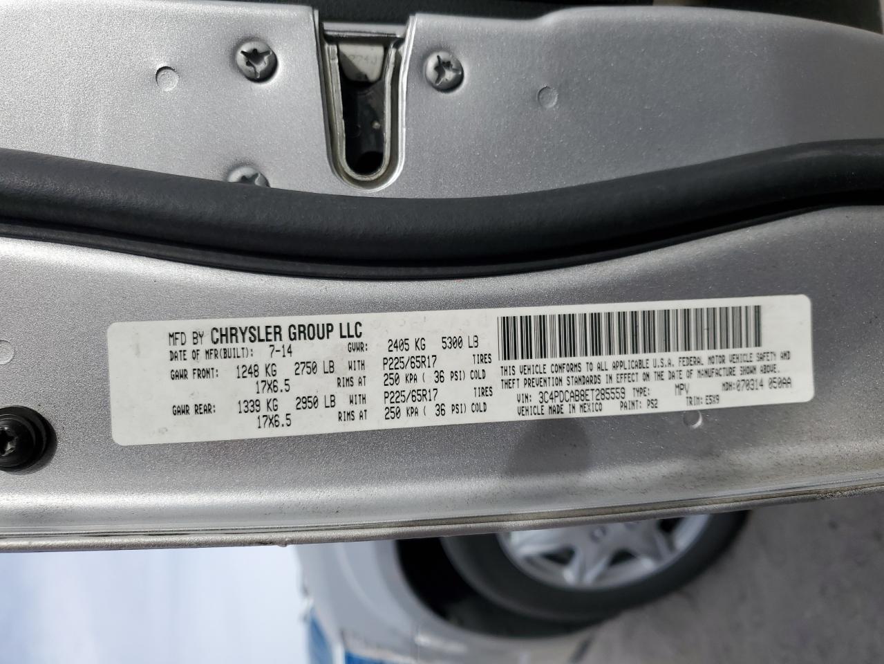 2014 Dodge Journey Se VIN: 3C4PDCAB8ET285559 Lot: 42204245