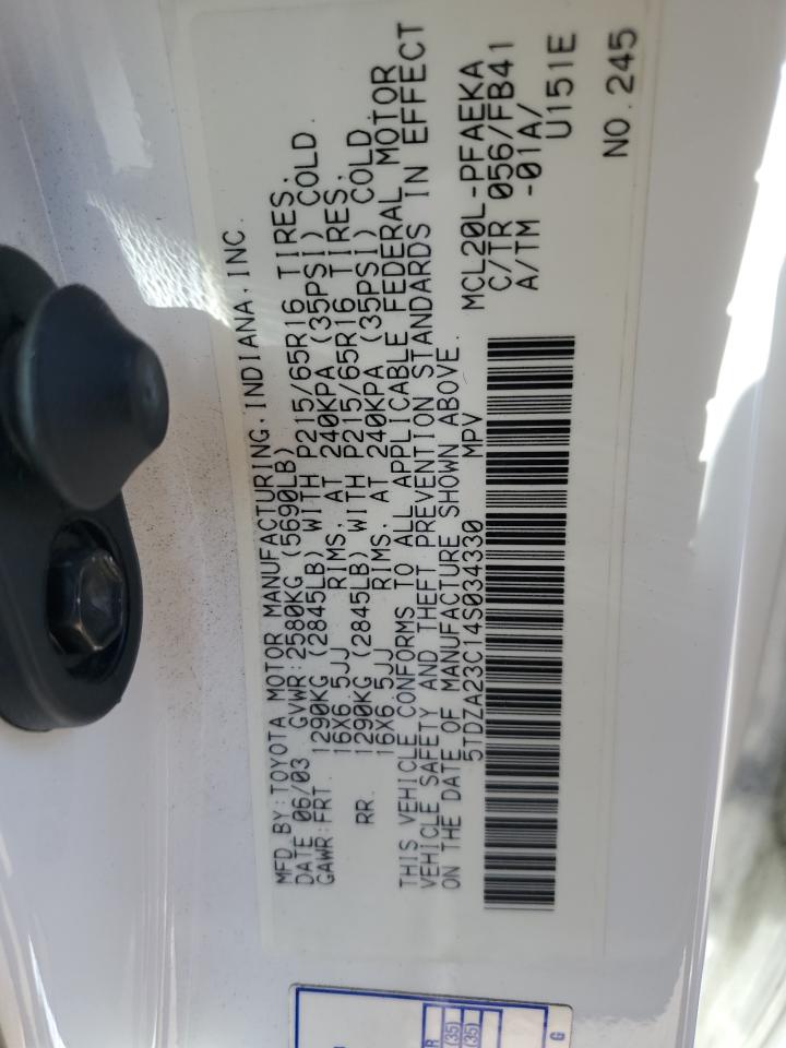 2004 Toyota Sienna Ce VIN: 5TDZA23C14S034330 Lot: 87509455