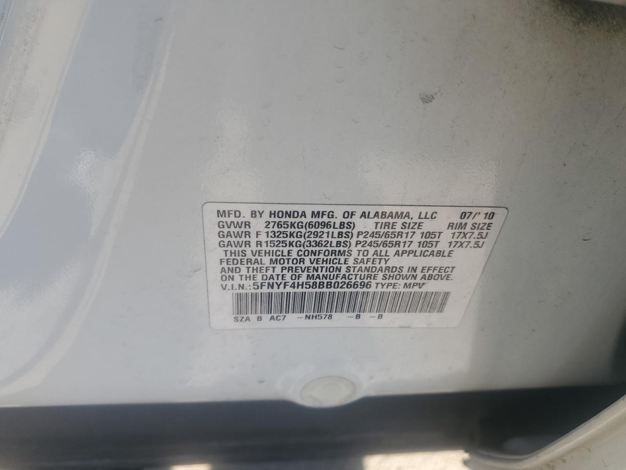 2011 Honda Pilot Exl VIN: 5FNYF4H58BB026696 Lot: 42803885