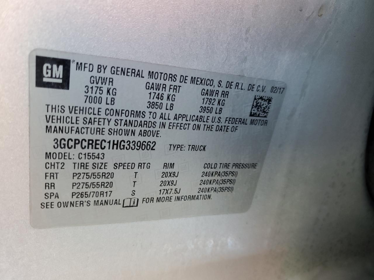 2017 Chevrolet Silverado C1500 Lt VIN: 3GCPCREC1HG339662 Lot: 87762285