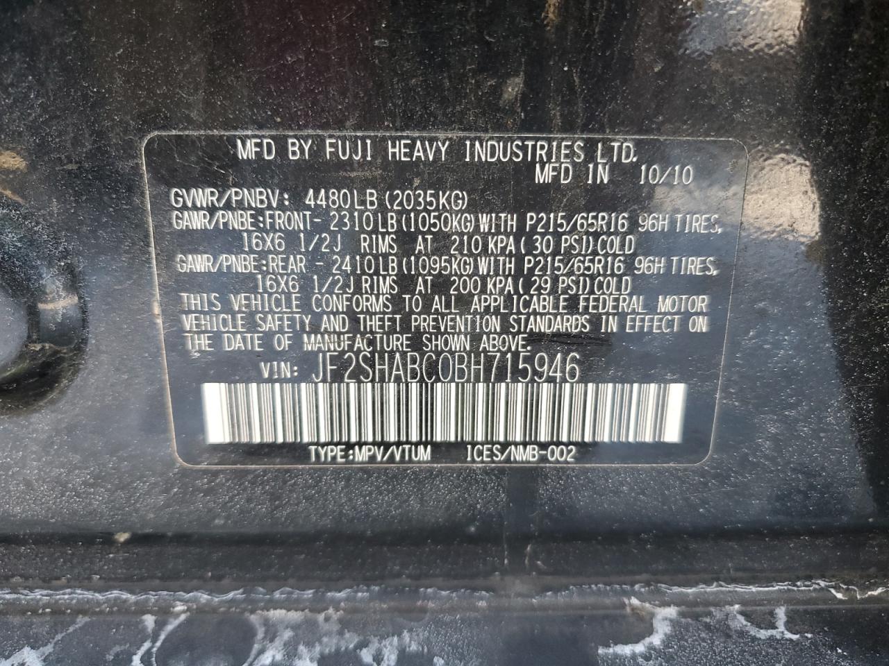 2011 Subaru Forester 2.5X VIN: JF2SHABC0BH715946 Lot: 89367915