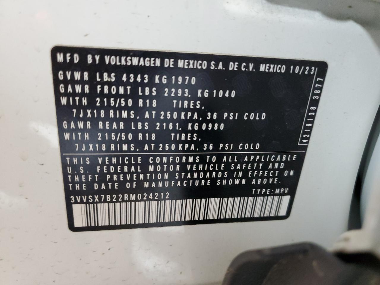 VIN 3VVSX7B22RM024212 2024 VOLKSWAGEN TAOS SE no.14