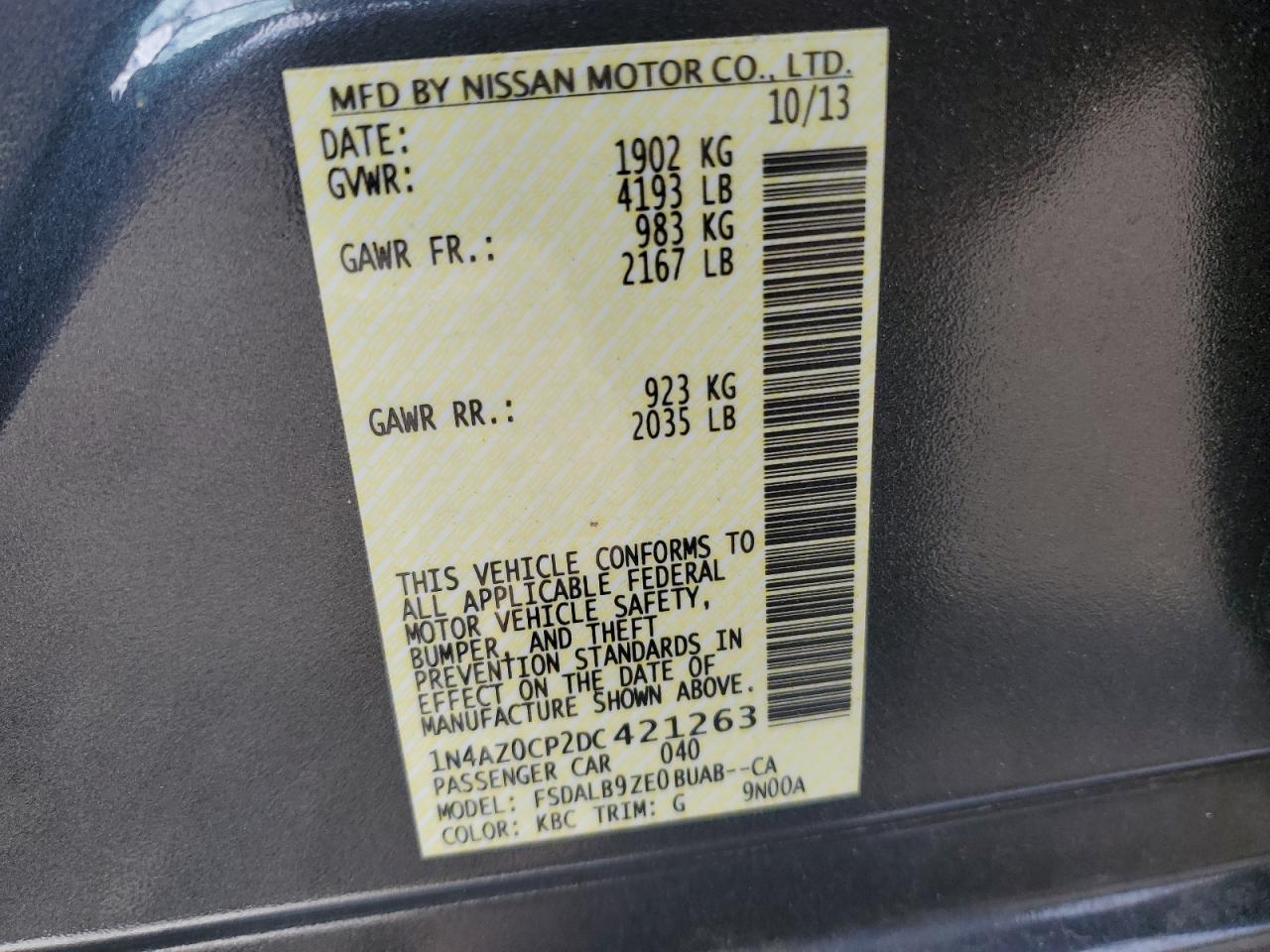 2013 Nissan Leaf S VIN: 1N4AZ0CP2DC421263 Lot: 87787615