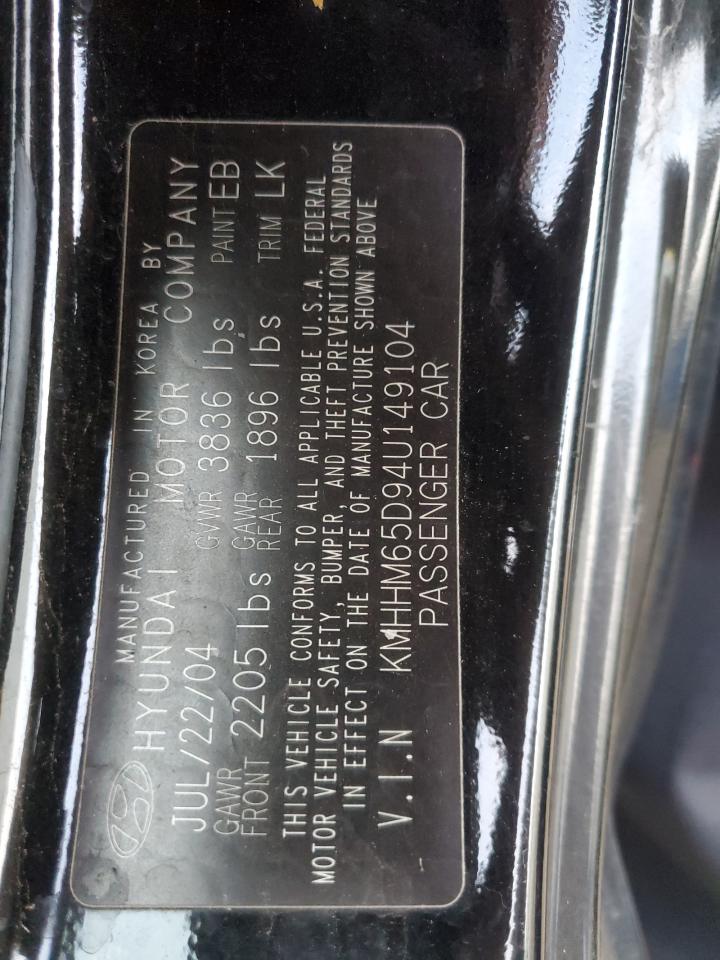 2004 Hyundai Tiburon VIN: KMHHM65D94U149104 Lot: 87683655