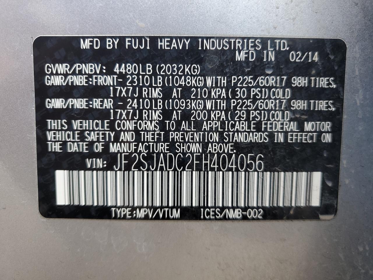 2015 Subaru Forester 2.5I Premium VIN: JF2SJADC2FH404056 Lot: 88374705