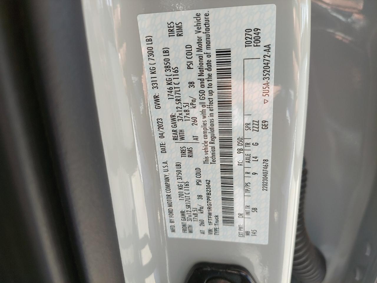 1FTFW1RG7PFB23042 - 2024 Ford F150 - #87517155