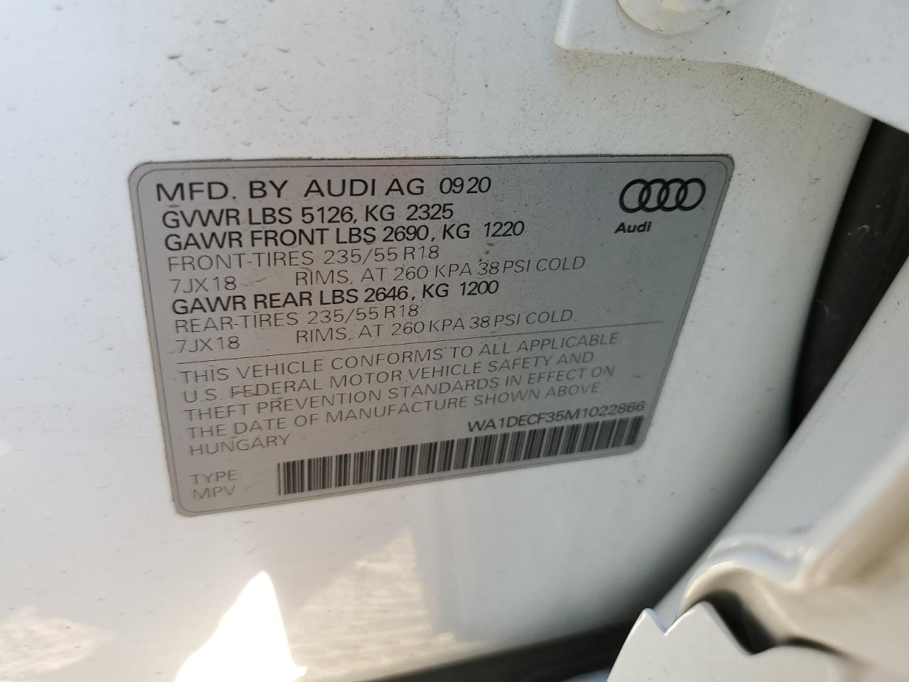 VIN WA1DECF35M1022866 2021 AUDI Q3 no.13