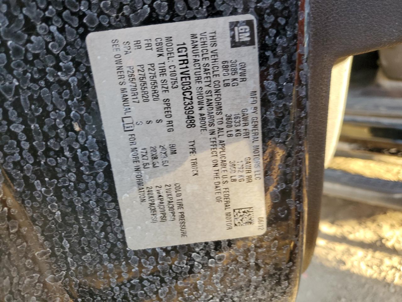 2012 GMC Sierra C1500 Sle VIN: 1GTR1VE03CZ339488 Lot: 87811405