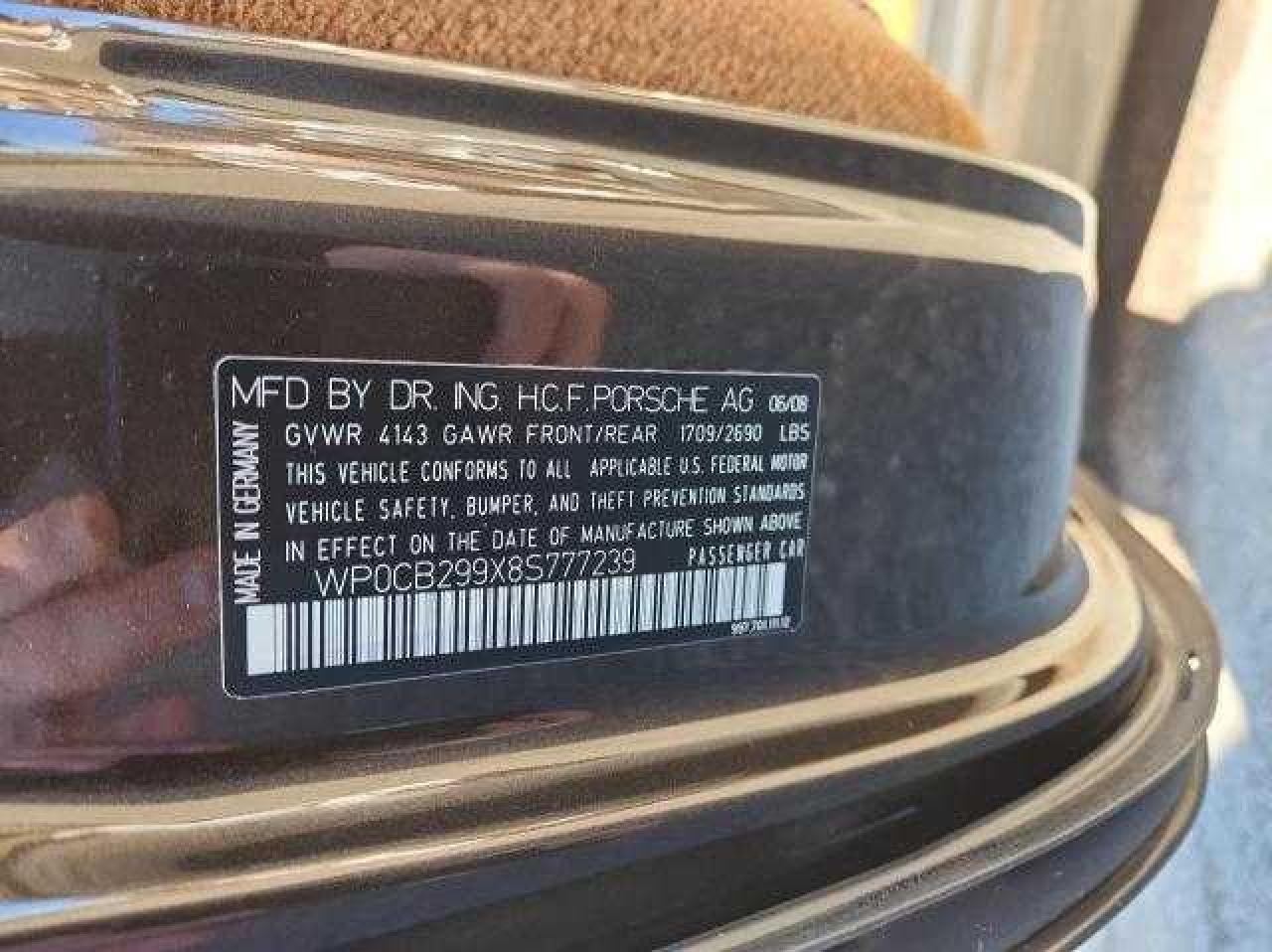 2008 Porsche 911 Carrera S Cabriolet VIN: WP0CB299X8S777239 Lot: 42725635