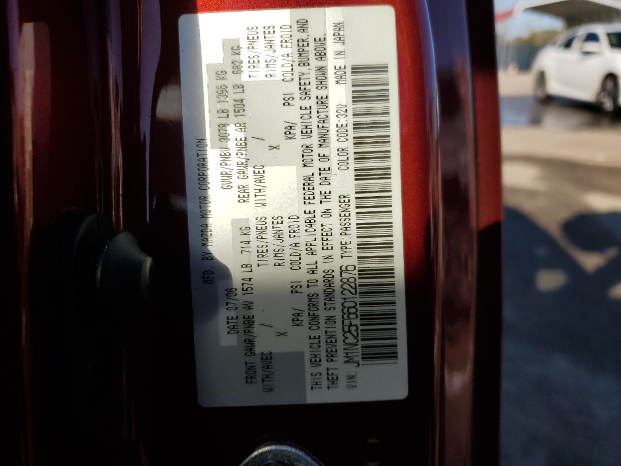 2006 Mazda Mx-5 Miata VIN: JM1NC25F660122876 Lot: 81297654